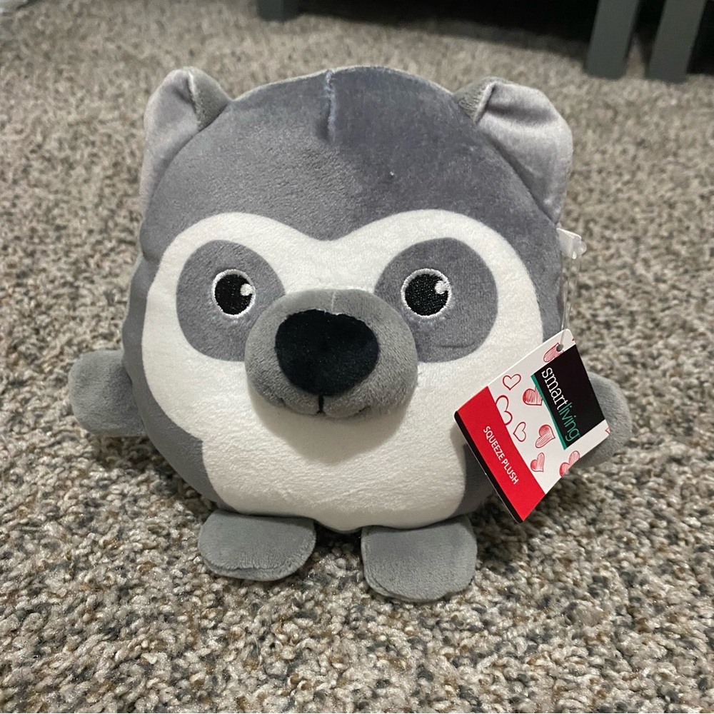 654 squishmallow like stuffed raccoon